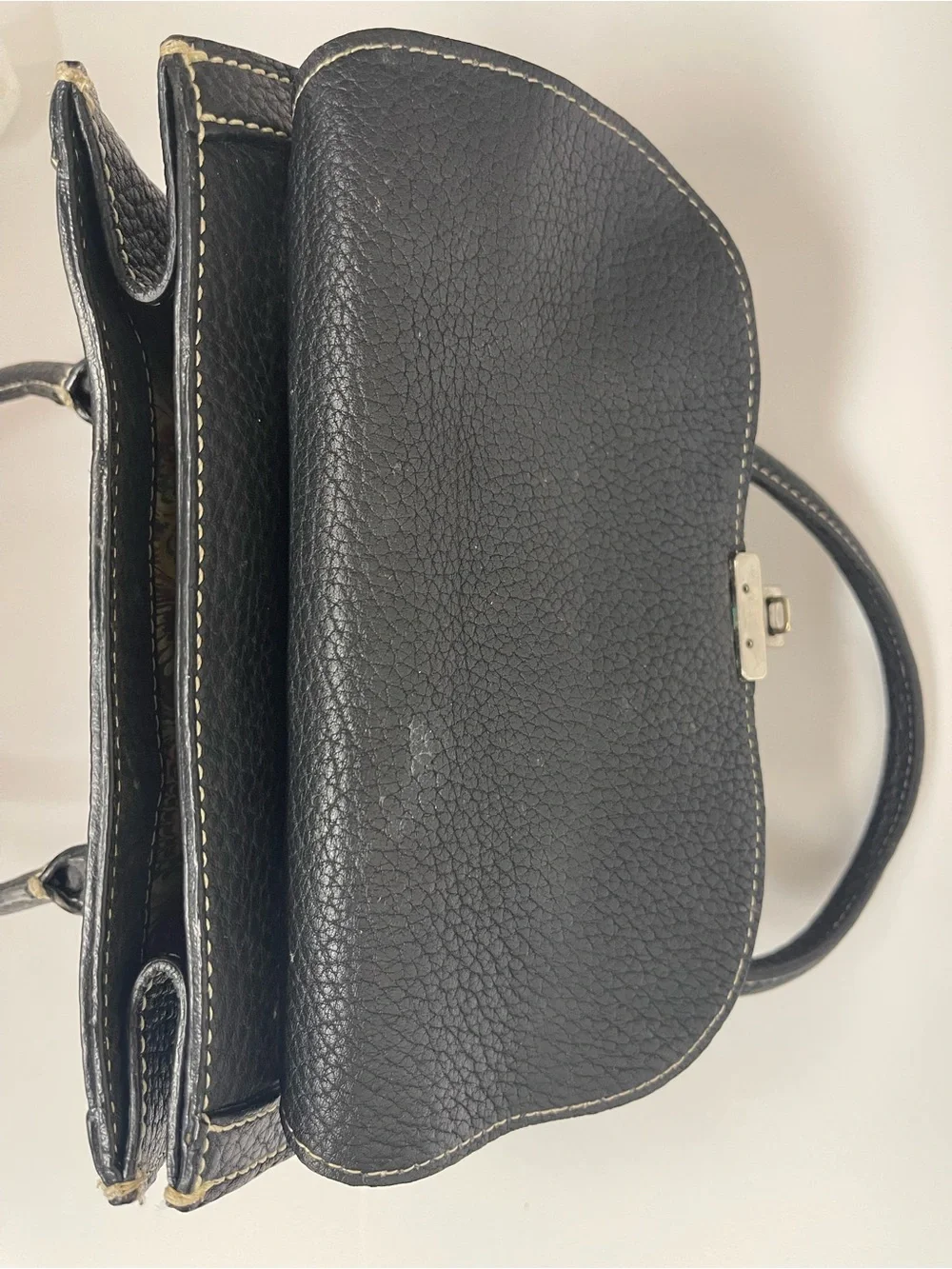 Dooney & Bourke Black Leather Satchel with Silver-Tone Lock